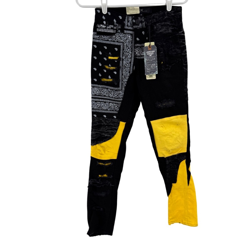 Jordan Craig Legacy Edition new Black yellow bandana Patterned distressed Jeans